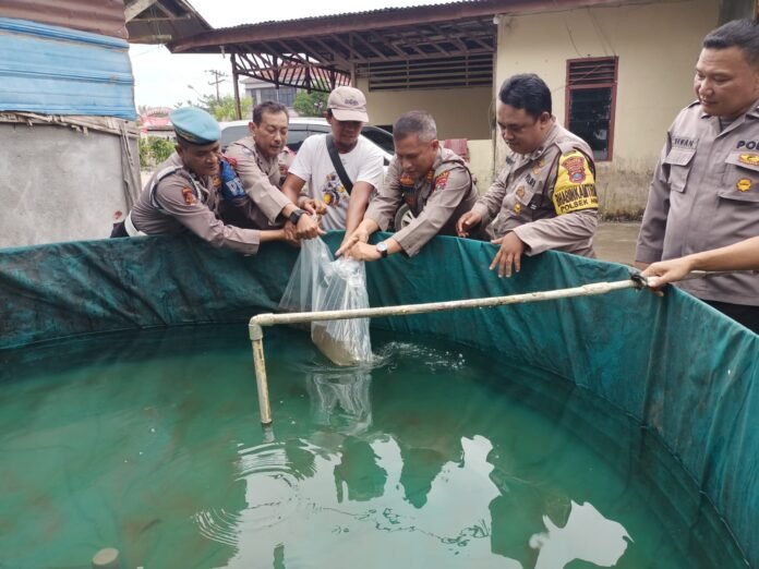 Kapolsek Hinai Dukung Ketahanan Pangan dengan Budidaya Ikan Lele- Nusaberita