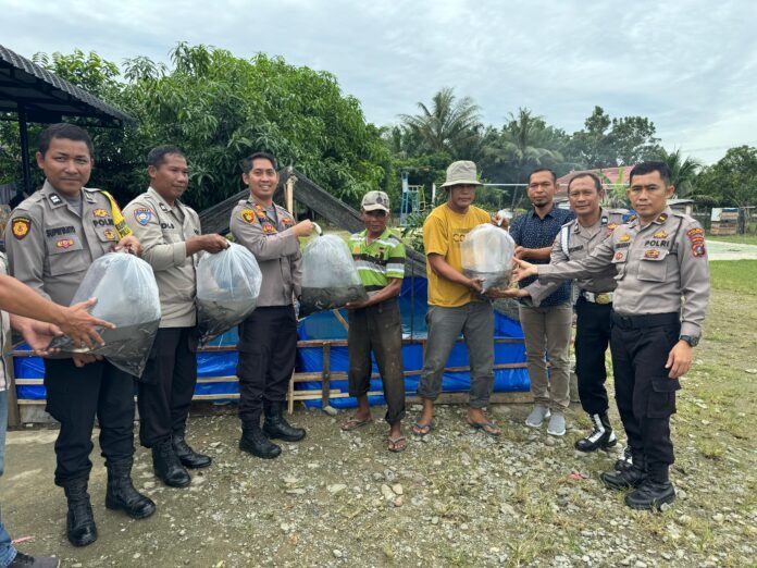 Polsek Padang Tualang Dukung Ketahanan Pangan, Berikan Kolam Ikan dan Bibit Ikan Lele ke Warga-Nusaberita